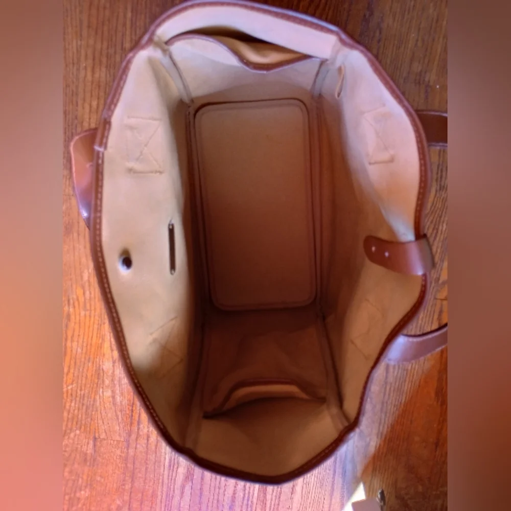 Vintage Green Plaid Tote Bag with Brown Leather Handles Polo Ralph Lauren - Picture 9 of 13